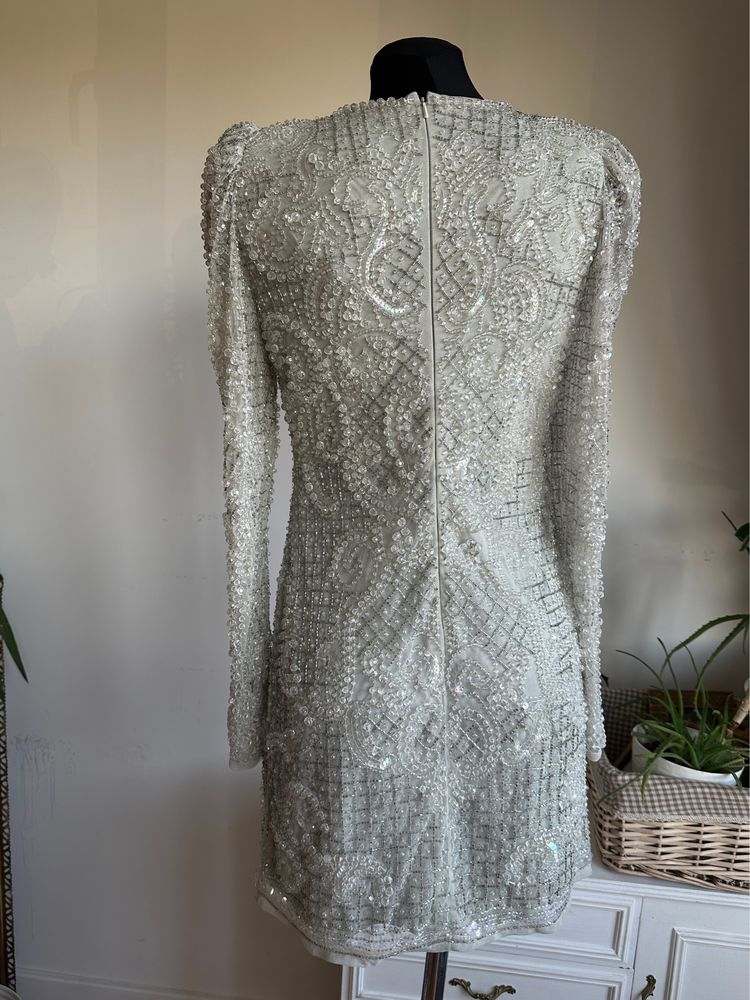Cekinowa sukienka mini m 38 asos rochie perełki przezroczyste