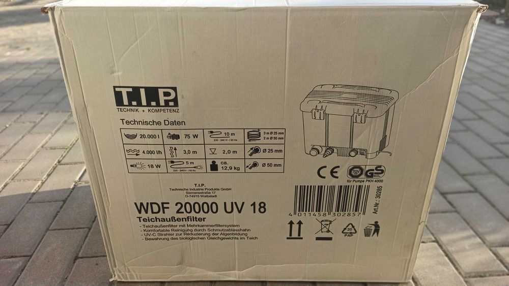 TIP WDF-20000 Filtr + lampa UV-C 18W + pompa + węże + gratisy