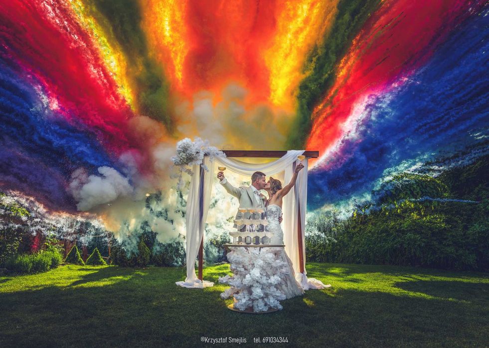 Kolorowe Miny Dymne Wystrzały Wesele Ślub Fontanny Iskier Baby Shower