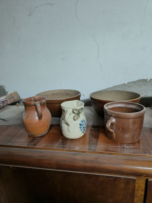 Stare naczynia kamienne 3szt kamionki na doniczki miski Bochnia PRL