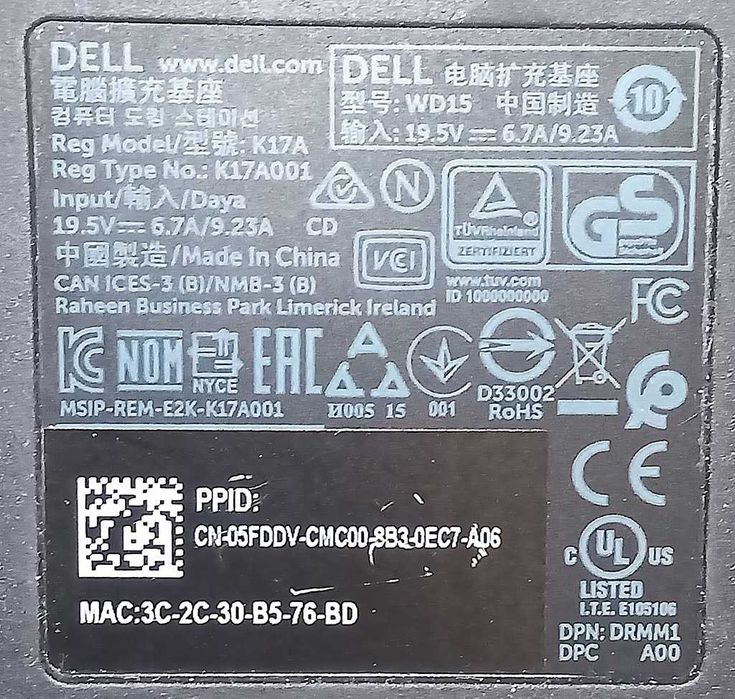 Док-станция DELL WD15 K17A USB-C 4K 130W