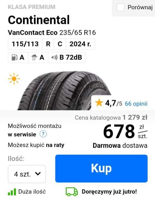 4x Opony letnie 235/65R16C Continental VanContact Eco /2022r Nowe Demo