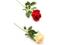 Róża długa gałązka 60 cm sztuczne kwiaty czerwona kremowa