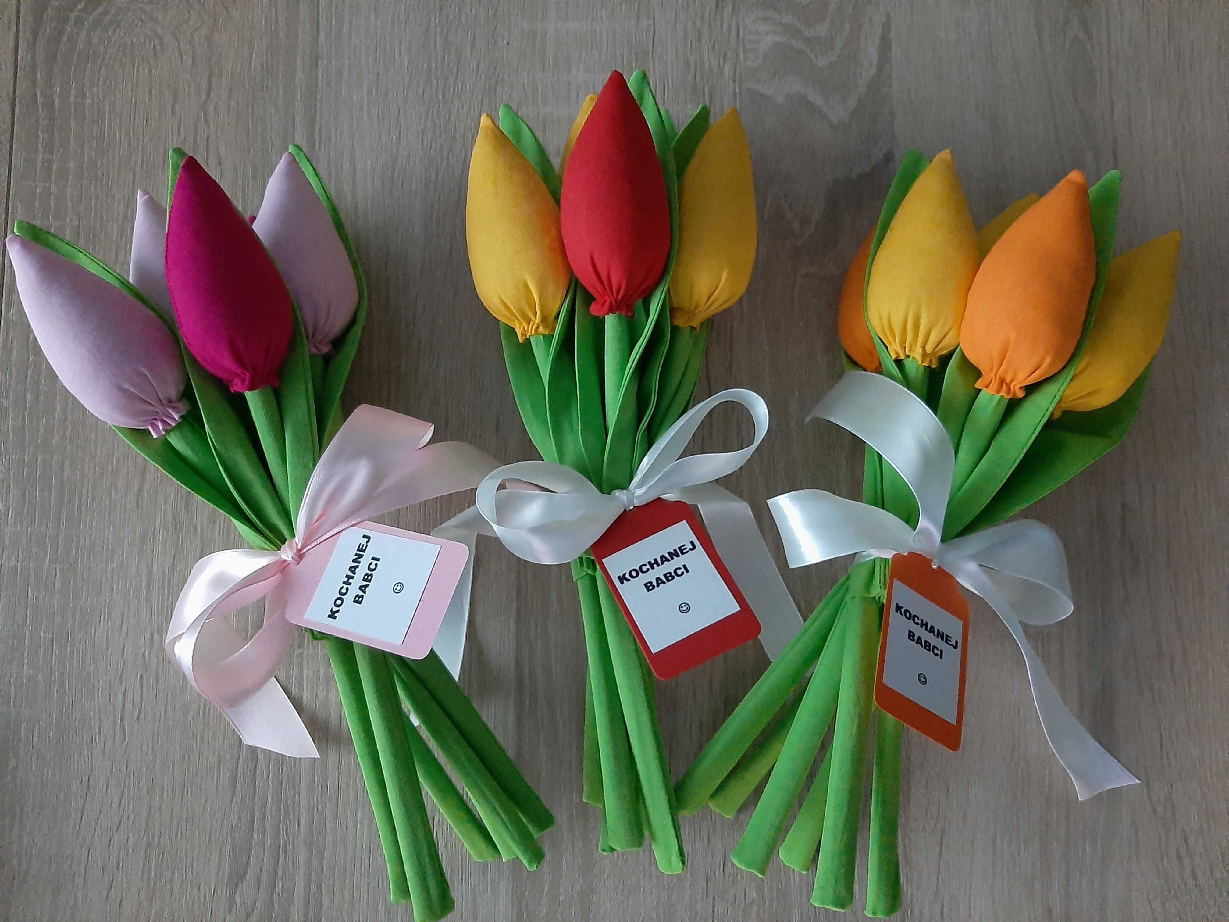 Dzień Matki  tulipany ręcznie szyte + bilecik 13 kolorów