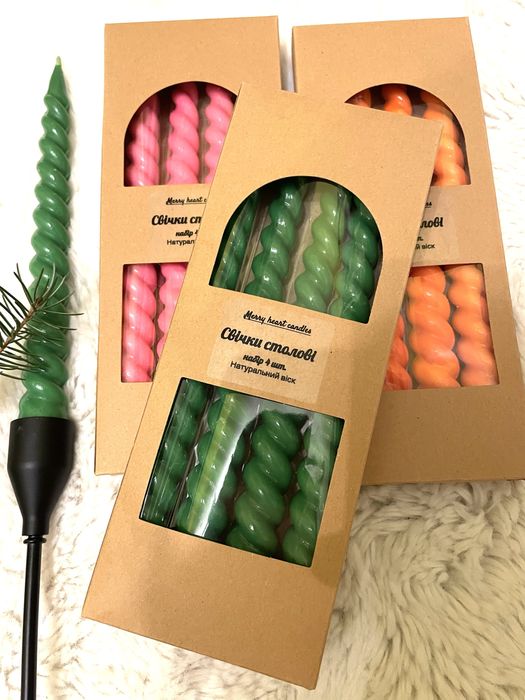 Свічки ручної роботи столові комплект бджолиний віск