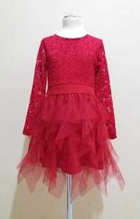 Sukienka 104/110 cm koronka tiul kaskadowa czerwona