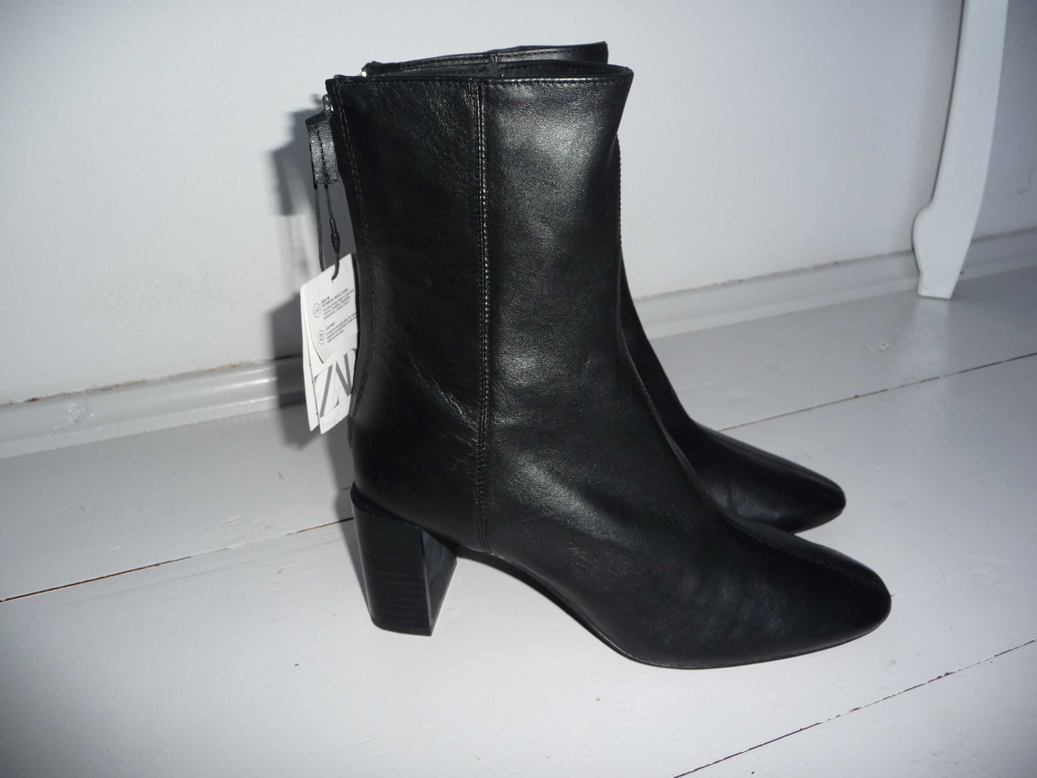 Zara Buty skórzane botki 39