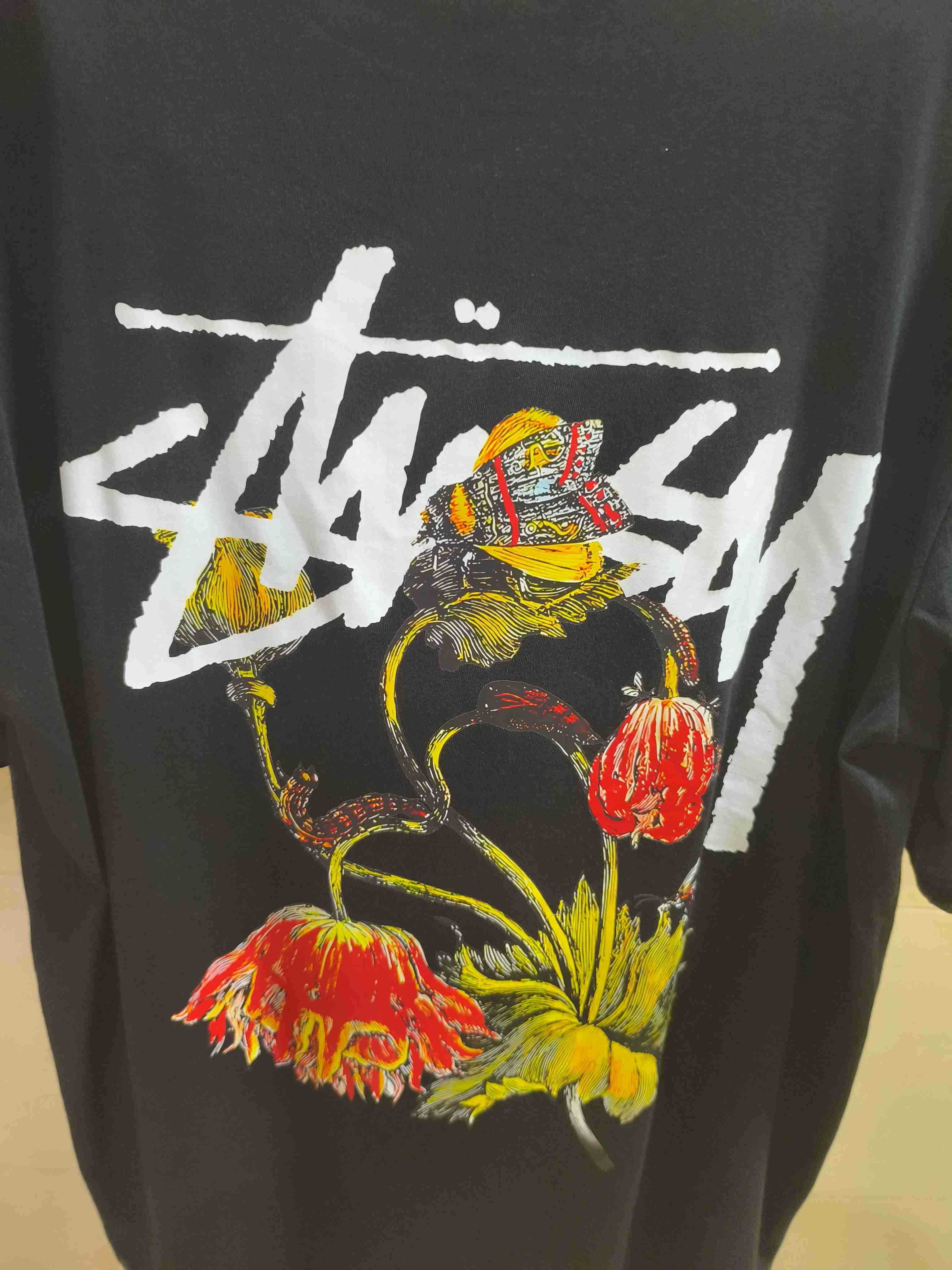 Stussy Męska Letnia Czarna Luźna Koszulka z Nadrukiem XL