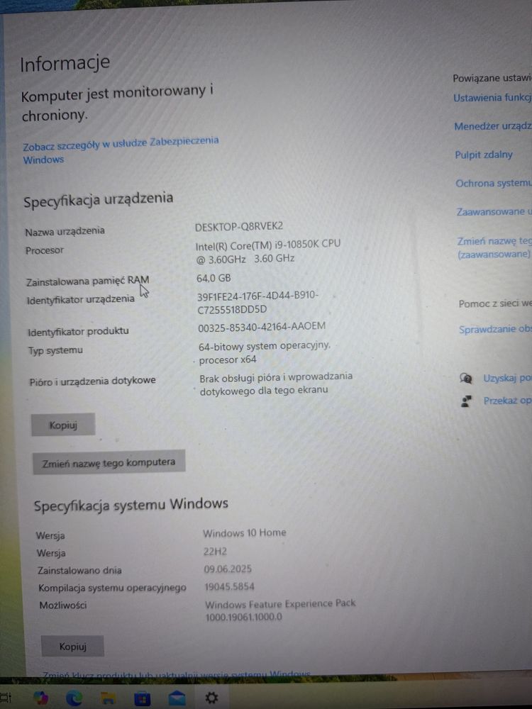 Komputer gamingowy i9 RTX2070 64GB RAM dysk 2.5Tb monitor 10850k aoc
