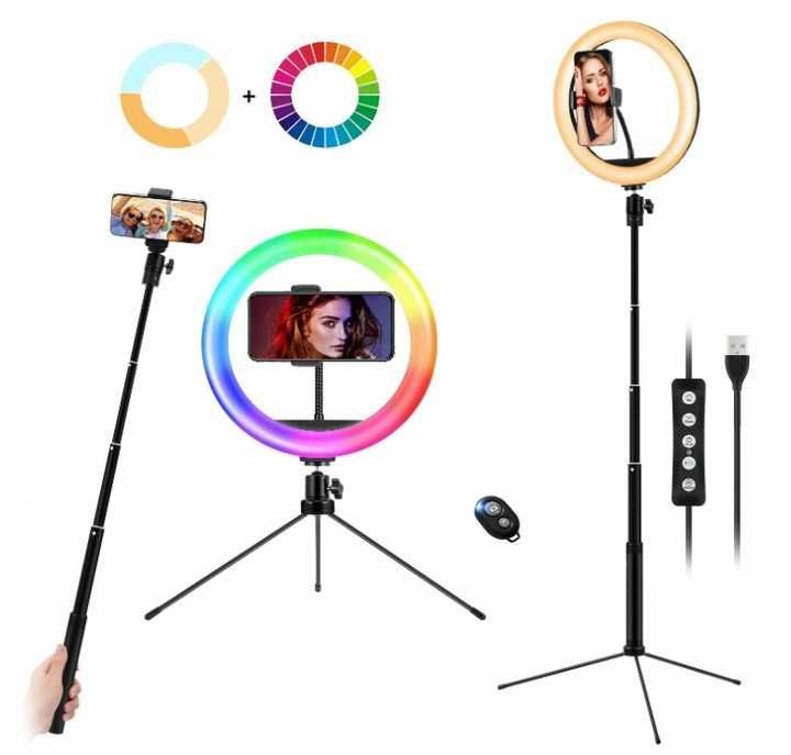 MJ26 selfie statyw lampa LED RGB 10'' kolorowe