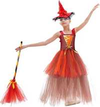 LINGJIONG Pomarańczowy kostium czarownicy dla dziewczynek 6-7 LAT Q75
