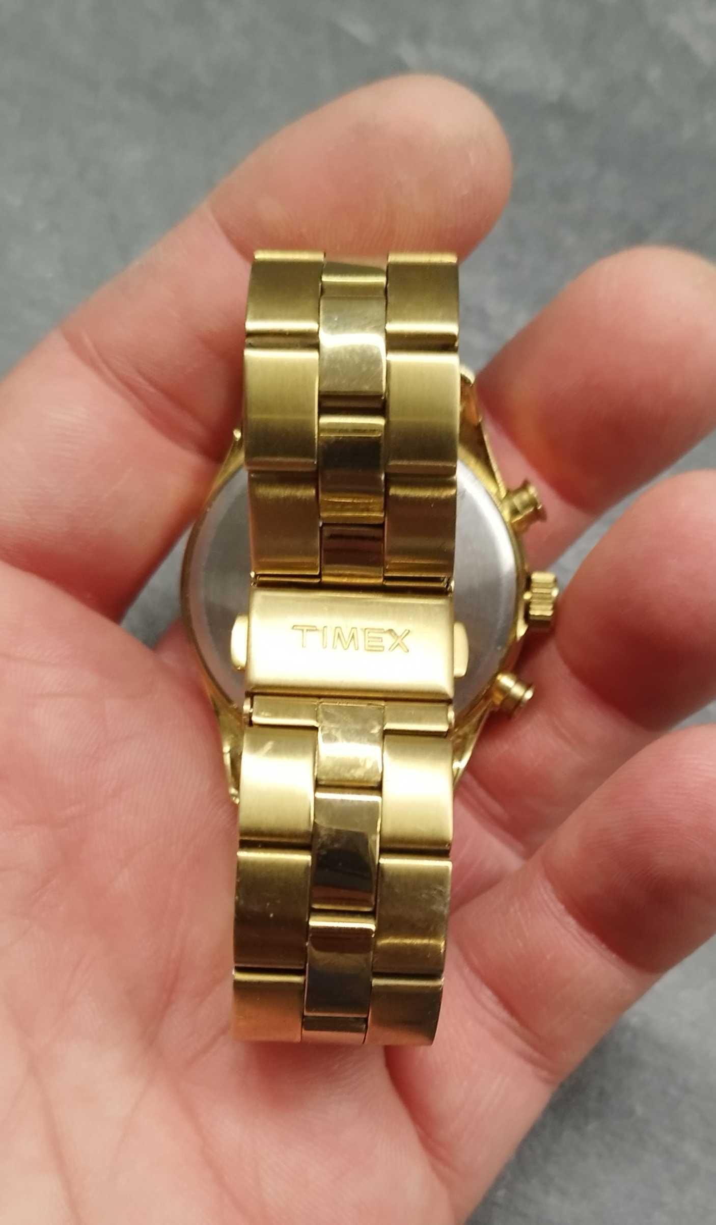 Ładny złoty zegarek damski Timex Chronograf indiglo