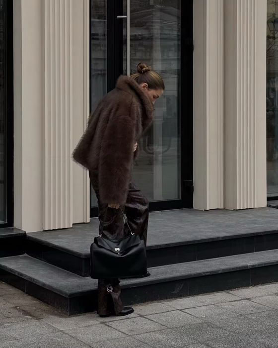 Розкішна шуба в шоколадному кольорі еко шуба в топ якості Zara