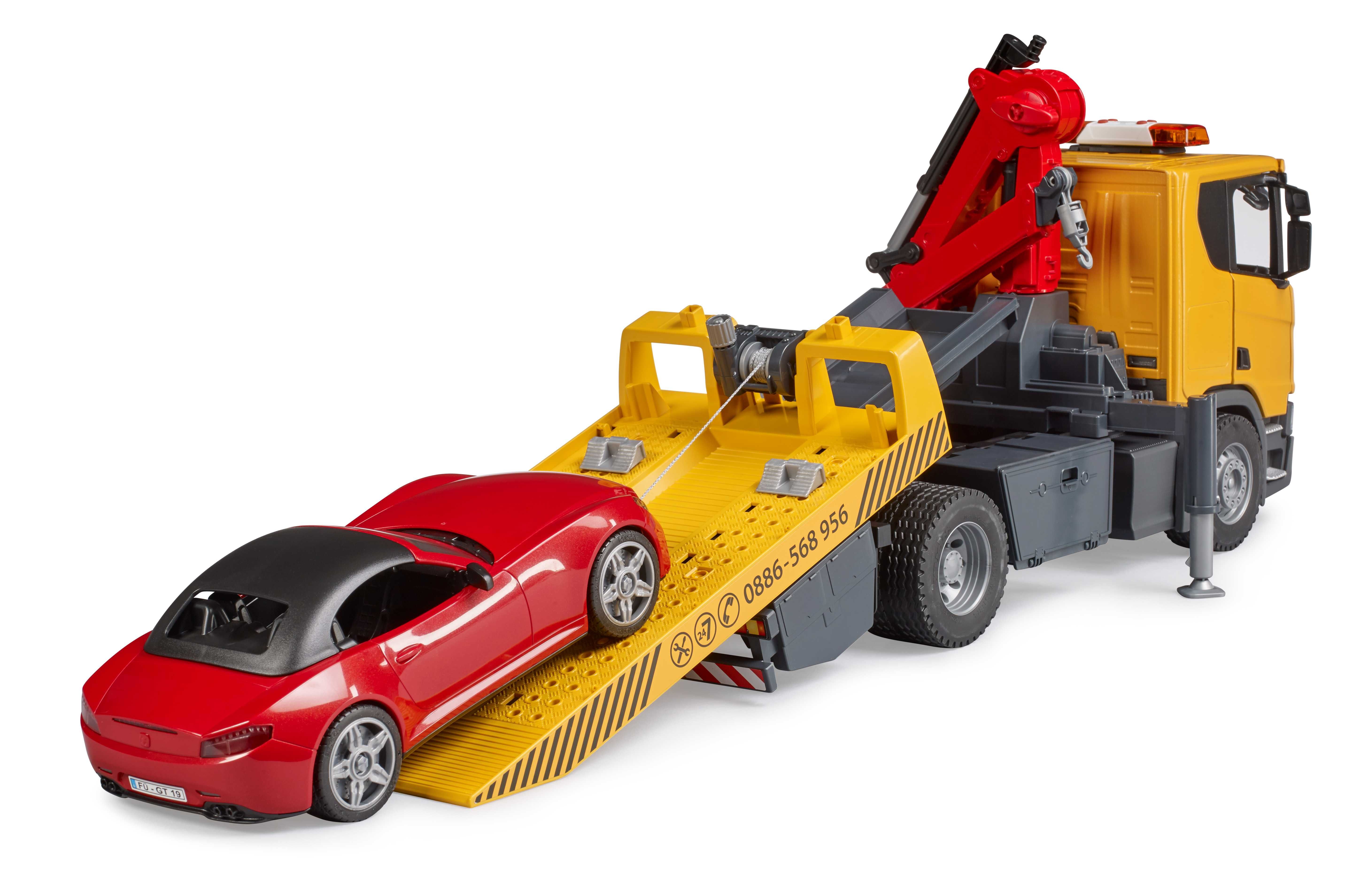 Евакуатор Bruder Scania Super 560R з краном та машинкою Roadster,03552