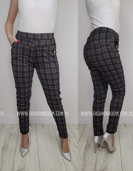 S-6XL Spodnie cygaretki w kratkę damskie eleganckie PLUS SIZE TU L/XL