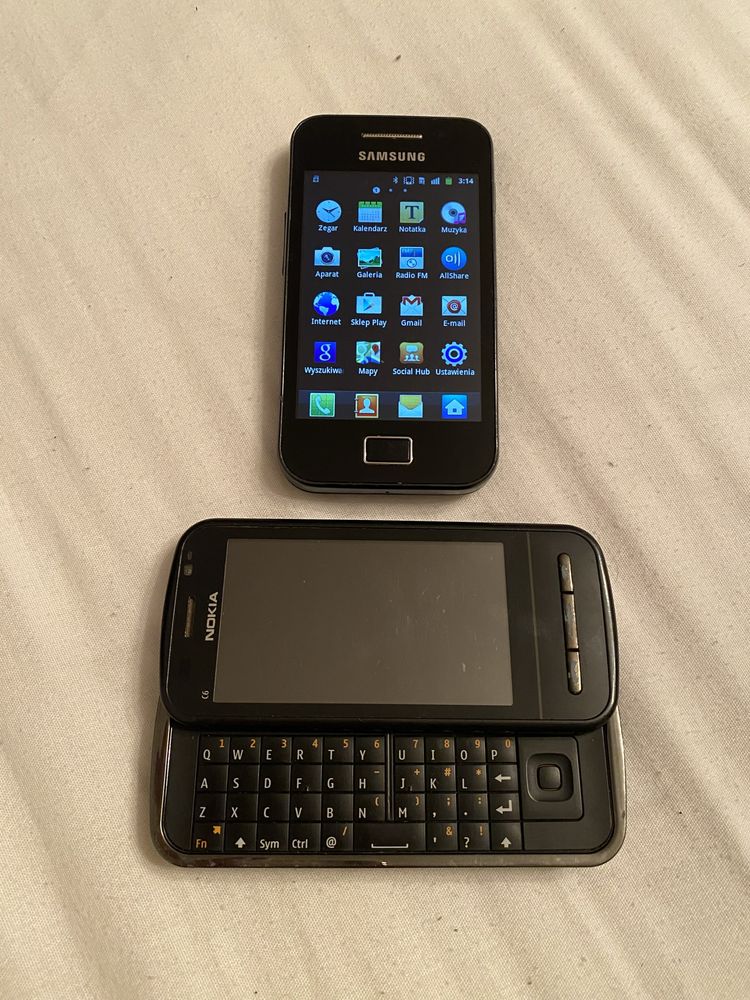 2x telefon Nokia C6 Samsung Galaxy Ace qwerty oldschool vintage stary