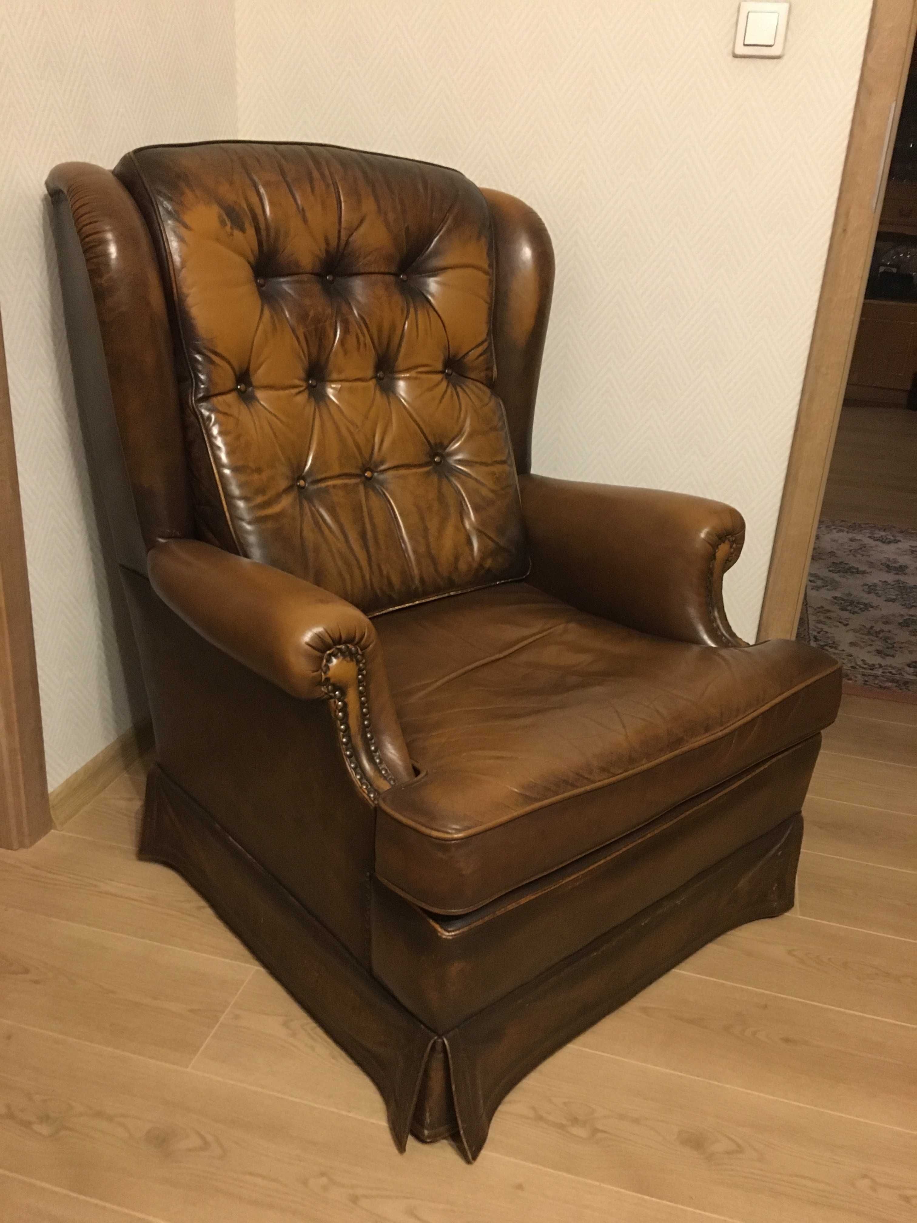 Fotel skórzany pikowany vintage chesterfild