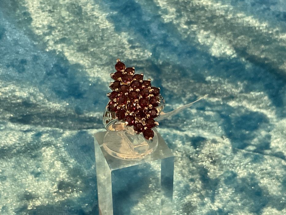 Anel prata 925 peça com pedras raspberry