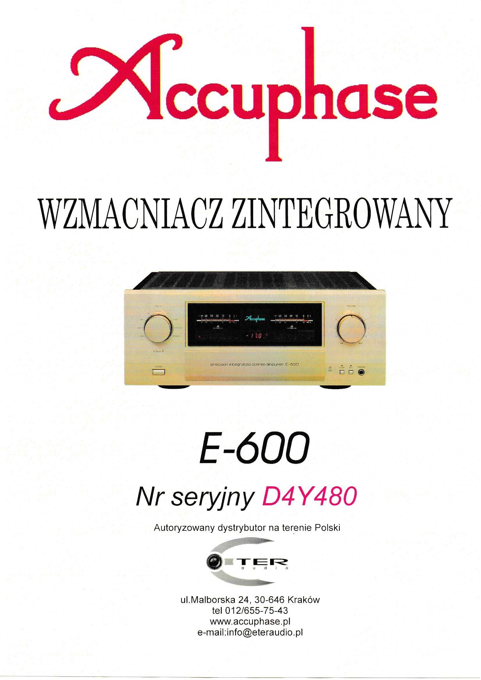 Wzmacniacz Accuphase E-600 czysta klasa A jak nowy swiezo po serwisie