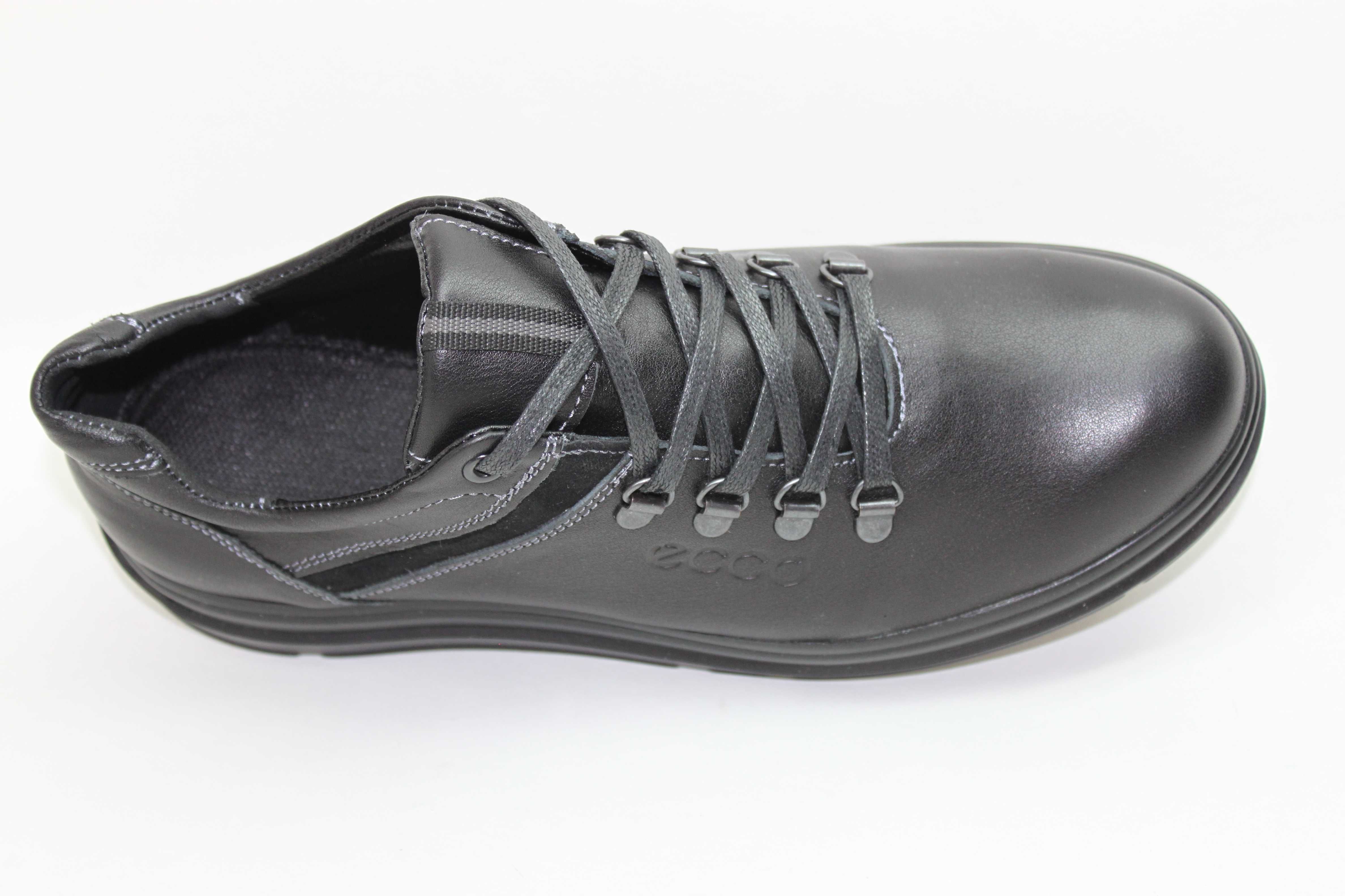 ECCO - кожаные черные кроссовки - туфли - кросівки (код:73-2чер.)