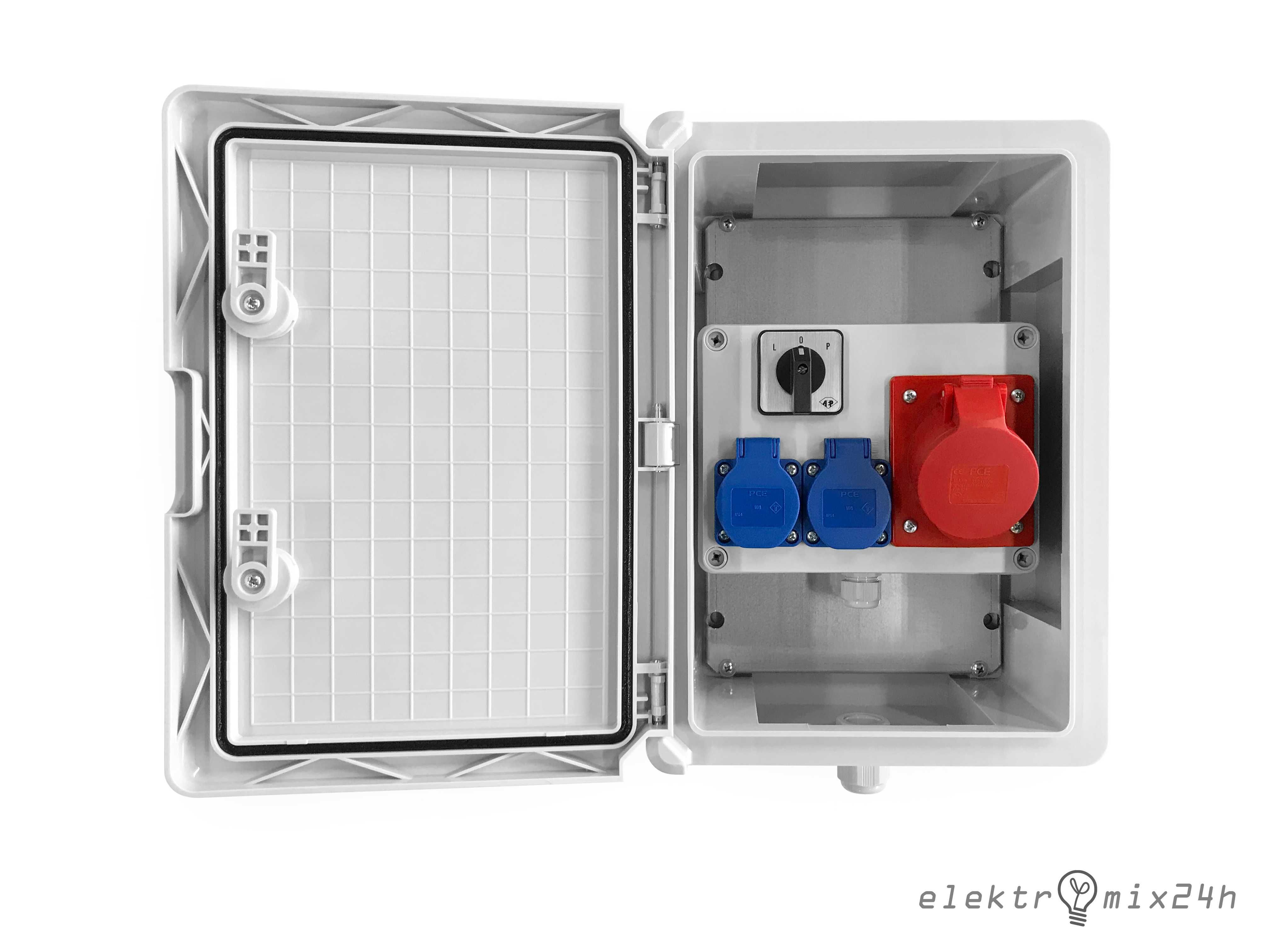 Skrzynka hermetyczna IP65, gniazda 2x16A 230V | 1x16A 5P 400V + L-0-P