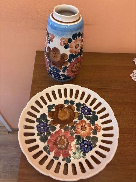 Wazon i 3 patery Koło ręcznie malowane