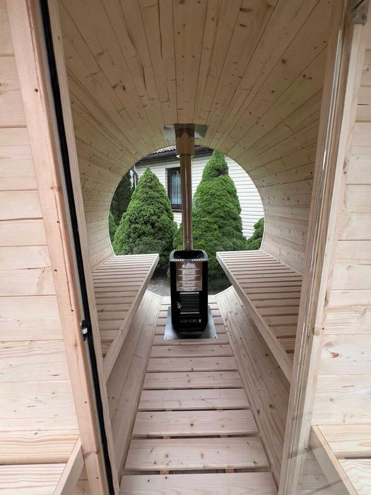 Sauna Ogrodowa Beczka - Szklane koło! 3m