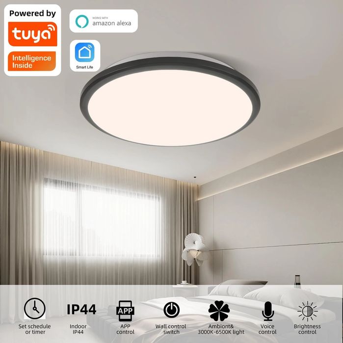 Inteligentna lampa sufitowa LED Horevo z pilotem, 24W, czarna