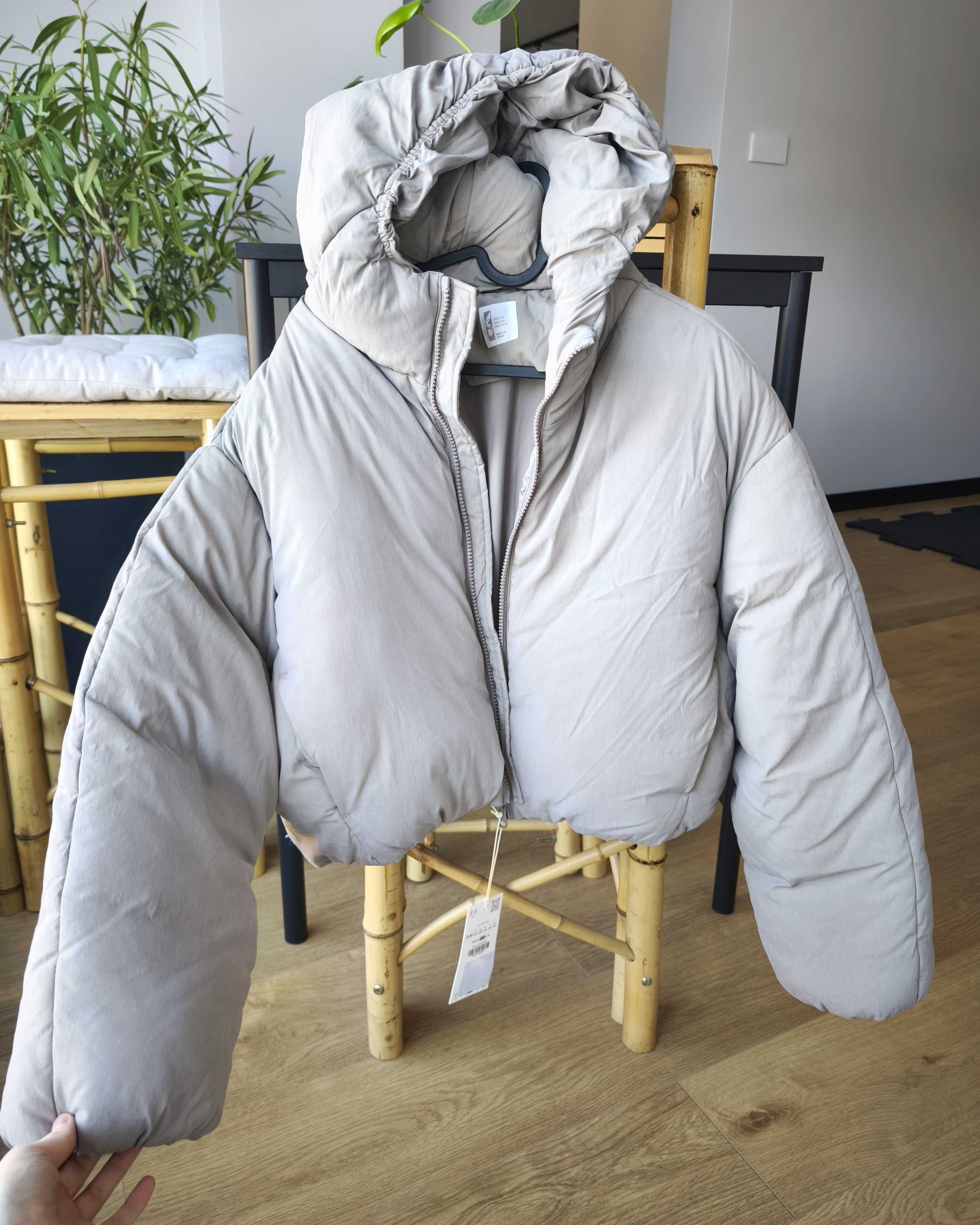 Pikowana kurtka puffer Zara Z3D szara krótka oversize zimowa
