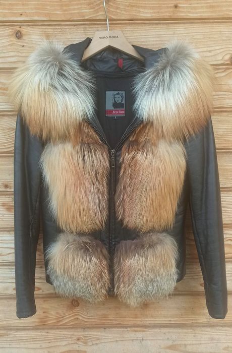 Skórzana kurtka z futrem lisa s/m