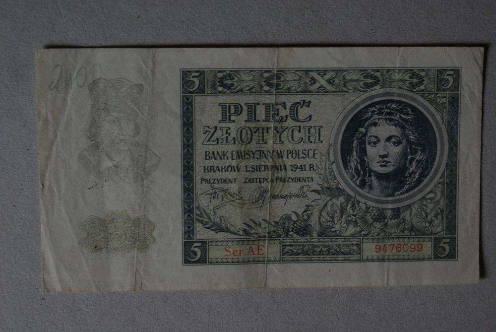 banknot 5 złotych 1941