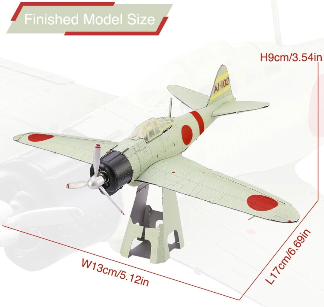 Конструктор металлический 3D пазл Армия Самолёт Mitsubishi ZERO A6M
