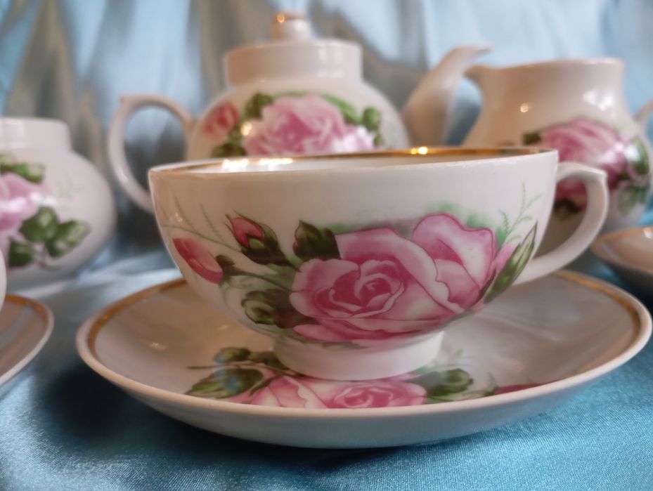 Сервиз чайный Дулево"Роза",винтаж,фарфор СССР