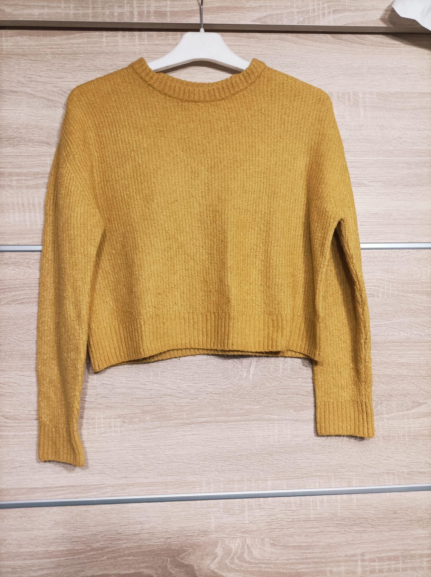 H&M, żółty/ kanarkowy sweter, XS, wełna, krótki, crop top