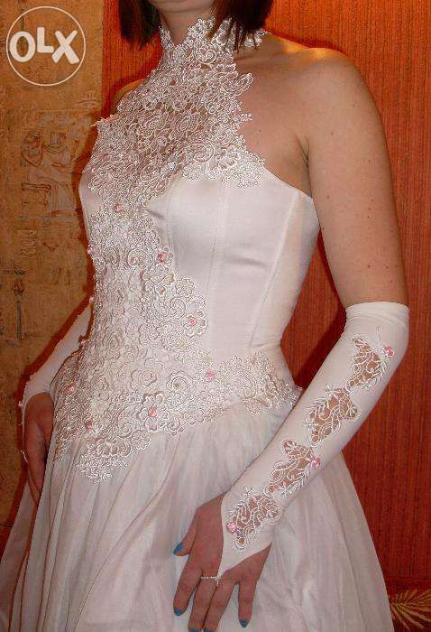 весільне корсетне плаття сукня та рукавички з мереживом 44-48 р.