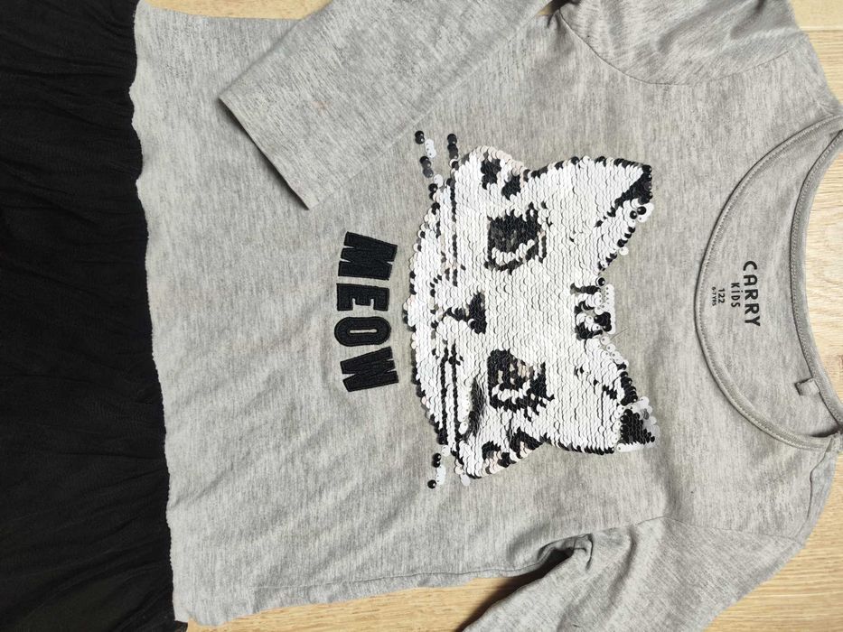 Bawełniana sukienka z długim rękawem cekiny zmieniające się 122 szara