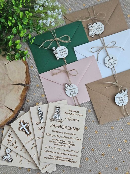 Pierwsza Komunia Święta ZAPROSZENIE dla dziewczynki i chłopca grawer