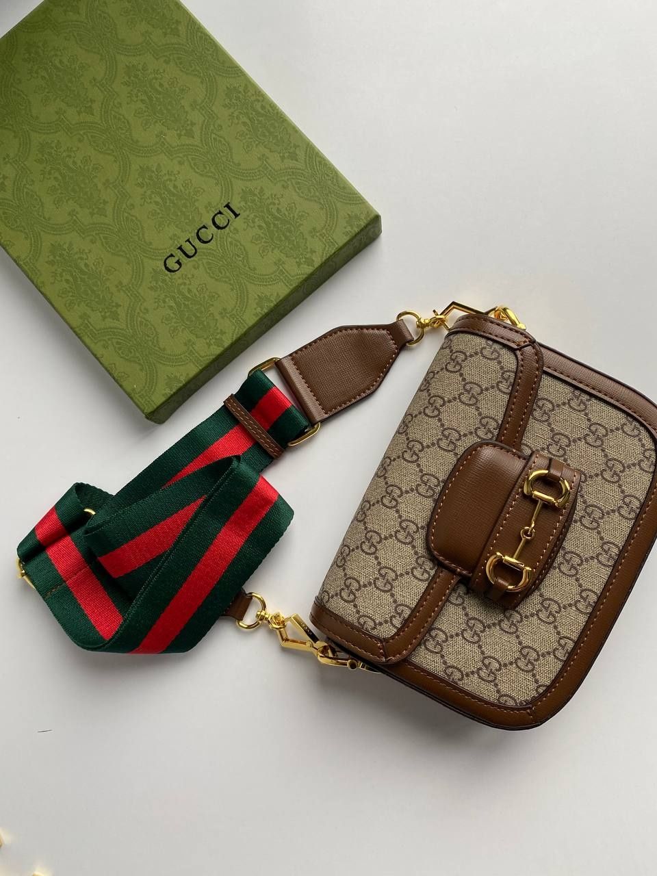 Женская брендовая сумка Gucci Гуччи коричневая кросс боди