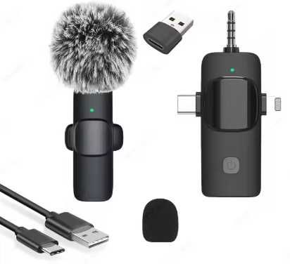 Microfone Lavalier Sem Fio 4 em 1 - Redução de Ruído e Alta Qualidade