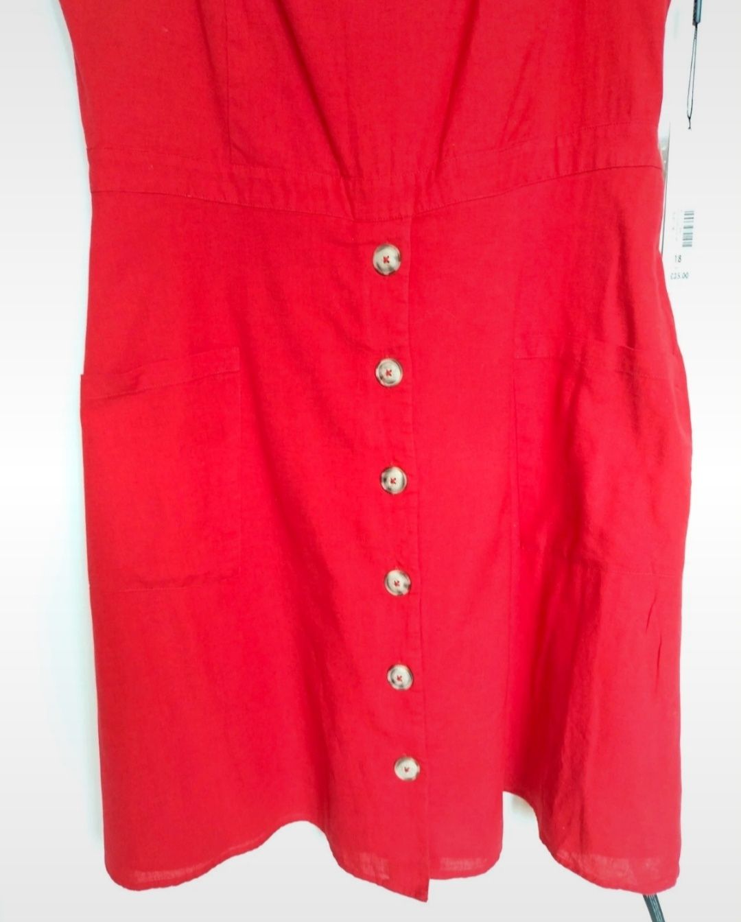 Czerwona bawełniana sukienka z kieszeniami Roman