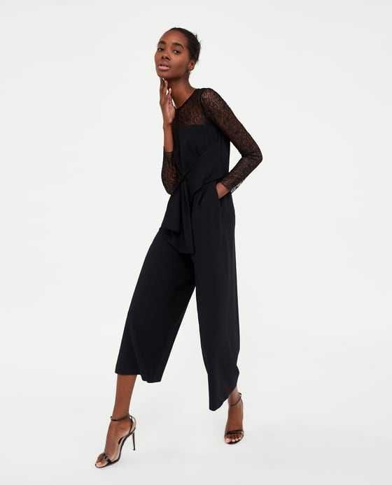 Macacão / Jumpsuit preto c/efeito renda da Zara T: L Novo c/etiqueta