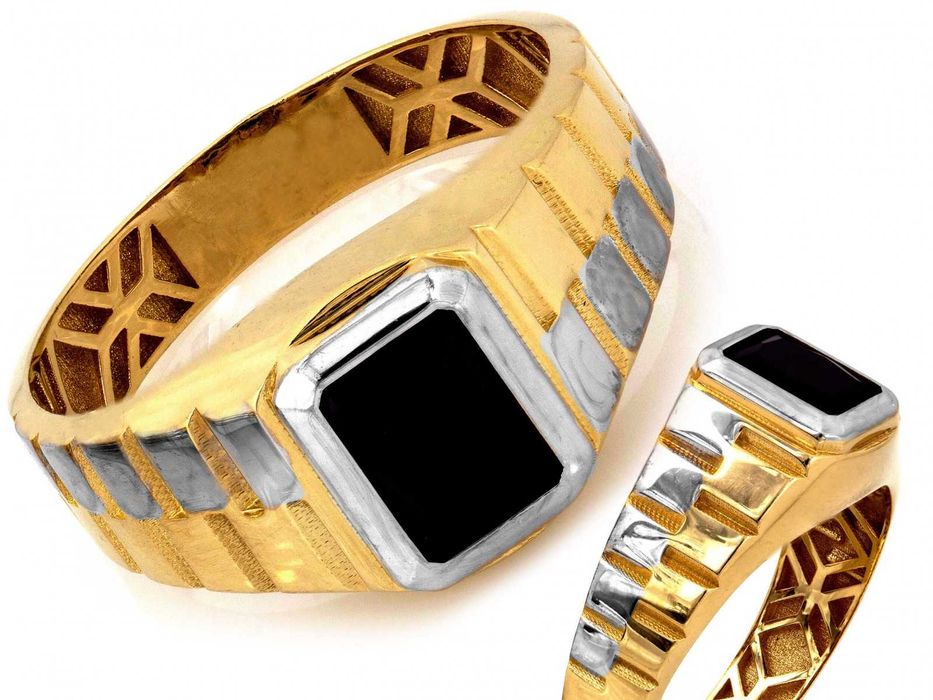 Nowy męski sygnet złoty z prostokątnym onyksem PR 585 R24