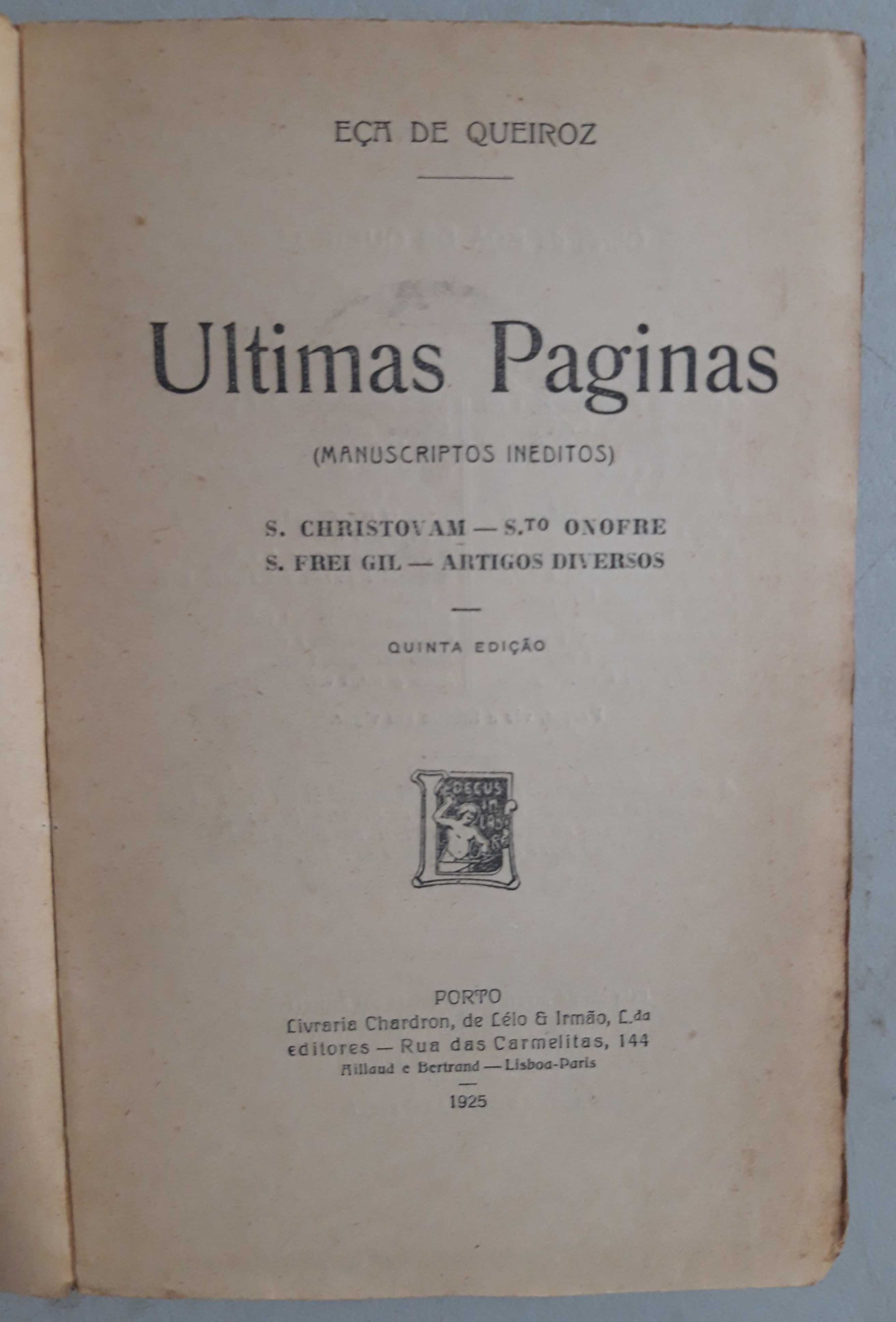 Livro- Ref CxC- Eça de Queiroz - Últimas Páginas