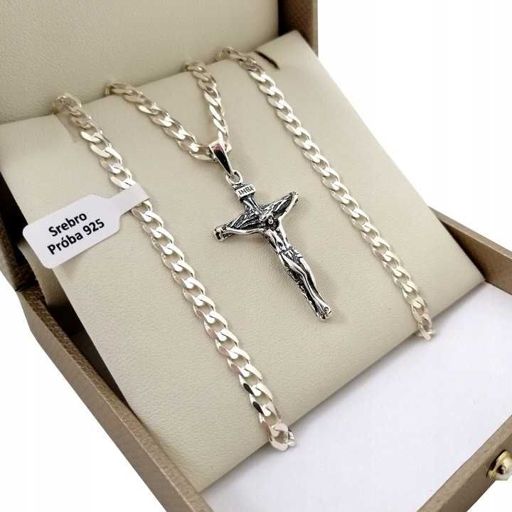 Srebrny łańcuszek pancerka+krzyżyk pr.925 70cm GWARANCJA PREZENT