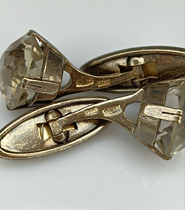 Советские серебряные запонки 875 пробы с горным хрусталем