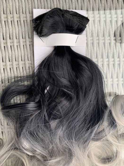 Premium Ultra włosy doczepiane, czarny / popiel ombre clip in ( 249 )