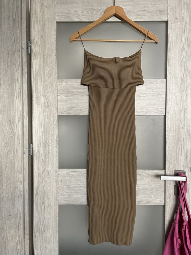 Zara Sukienka z dzianiny prążkowanej Bandeau L