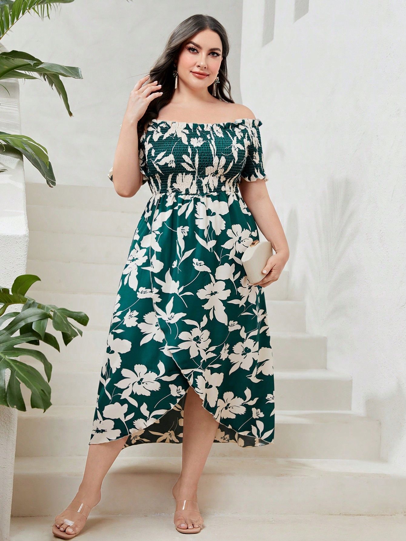 Sukienka Letnia Boho W Kwiaty Hiszpanka Rozkloszowana Midi Shein Xl