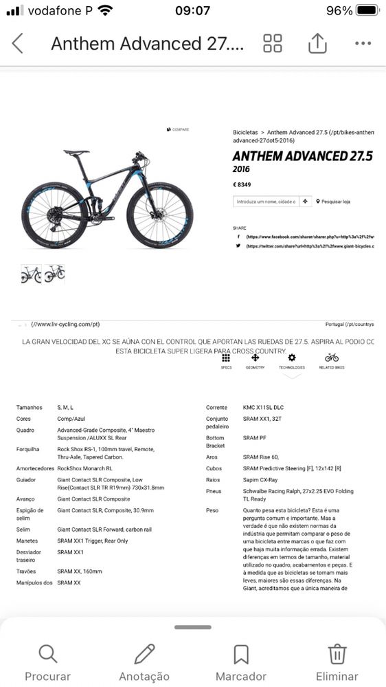 Giant Anthem Advanced 27.5 (tamanho M)