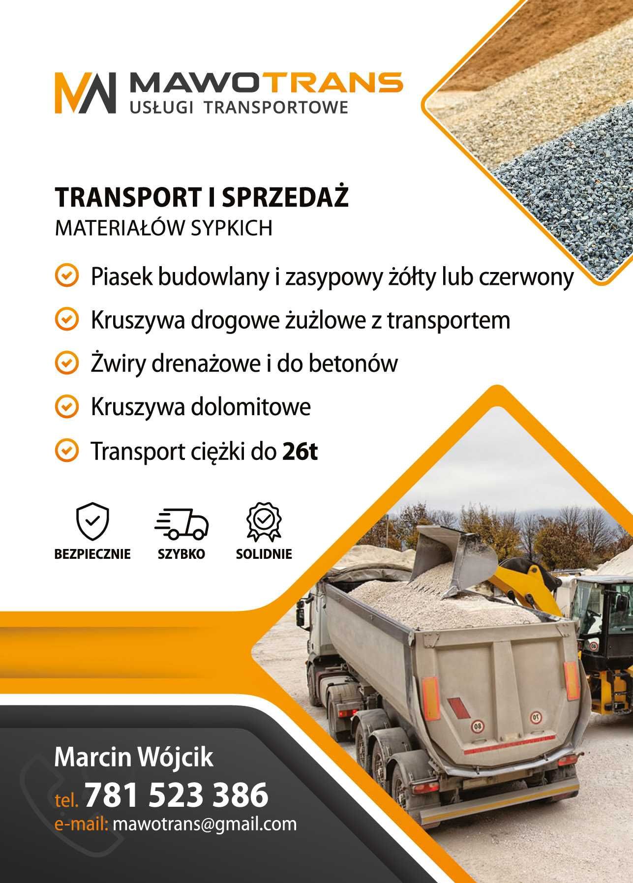Tłuczeń, Kruszywo, Kamień, Kliniec, Piasek zasypowy - Transport 25t